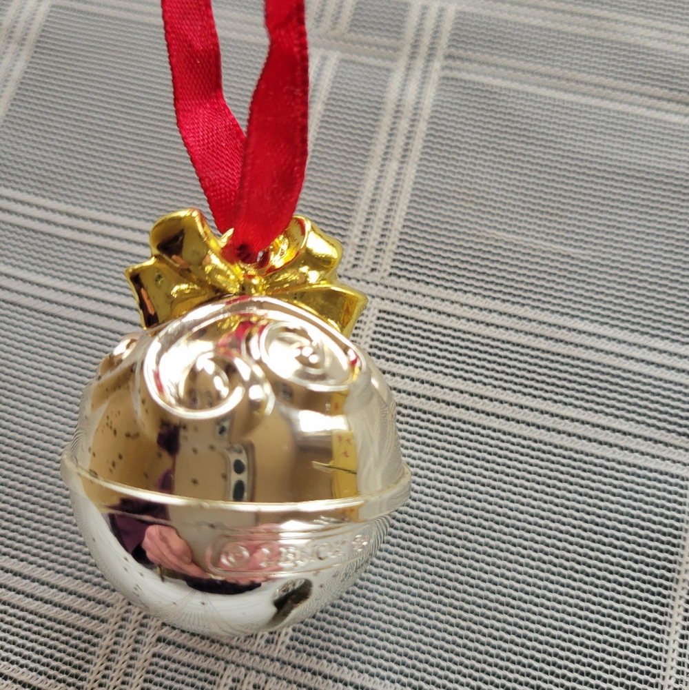 Silver Jingle Bell Ornament with Red Ribbon - Picture 4 of 4